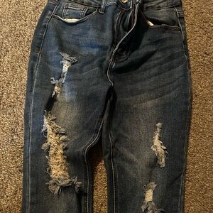 Wax Jean Dark Blue Distressed Boyfriend Jeans